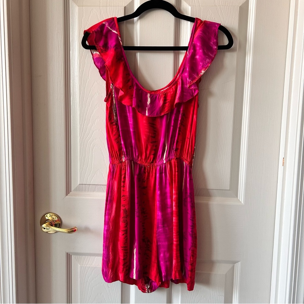 Wet Seal Y2K Tie Dyed Ruffle Romper, Elastic Waist, Size Small